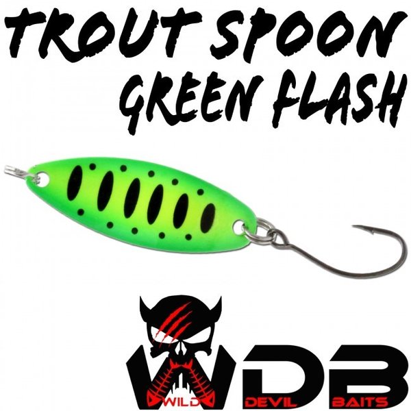 Wild Devil Baits Trout Spoon Green Flash Forellen Blinker Mini Spoon Forellenangeln Angelköder